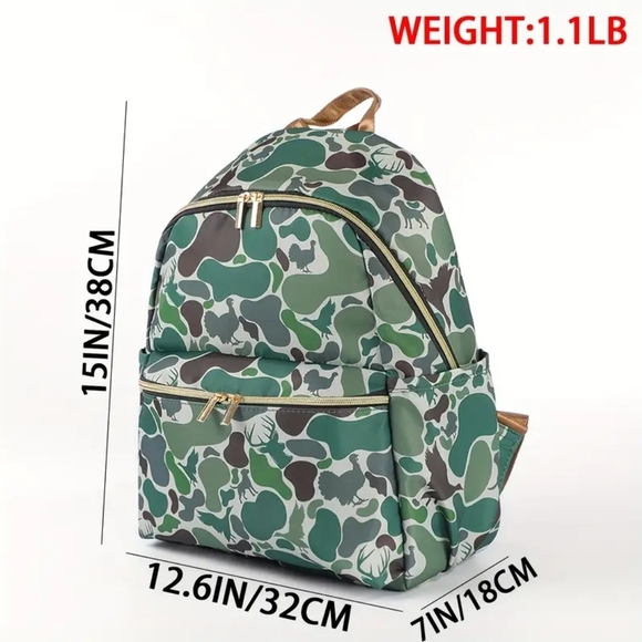 Trendy Camouflage Backpack with Gold Accents Turkey Duck Deer Labradore - Picture 2 of 9